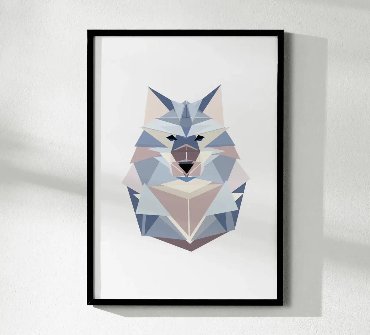 Geometrischer Wolf poster con telaio in legno da BAINAI