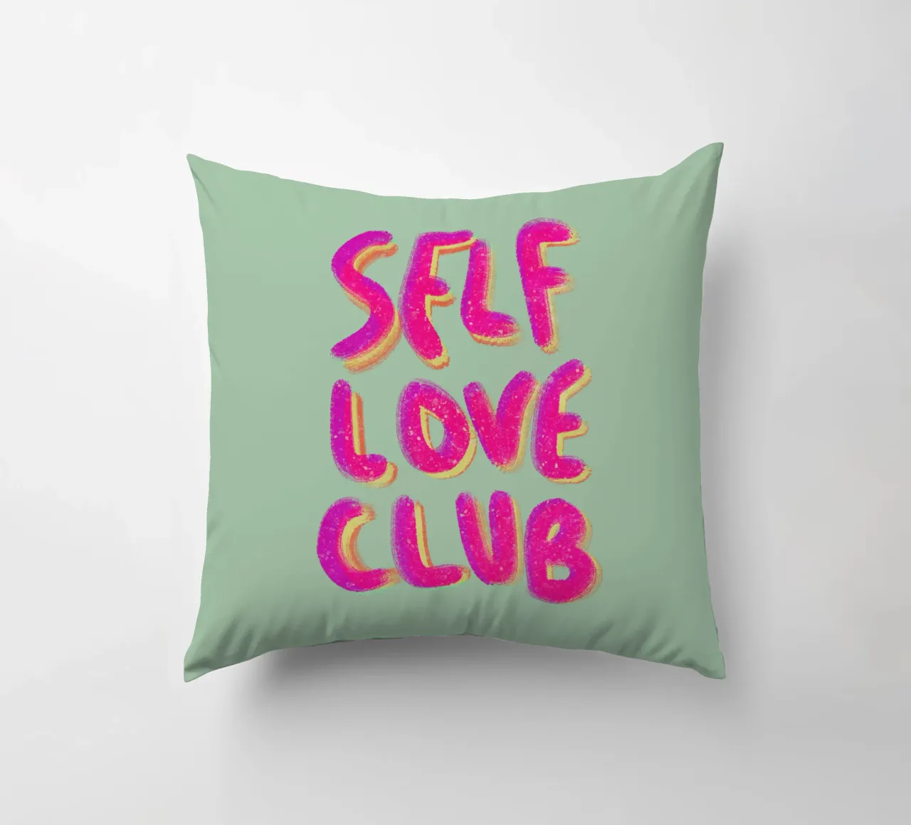 Self-Love Club - Handlettering pink on green cuscino da Illustration Raissa Oltmanns