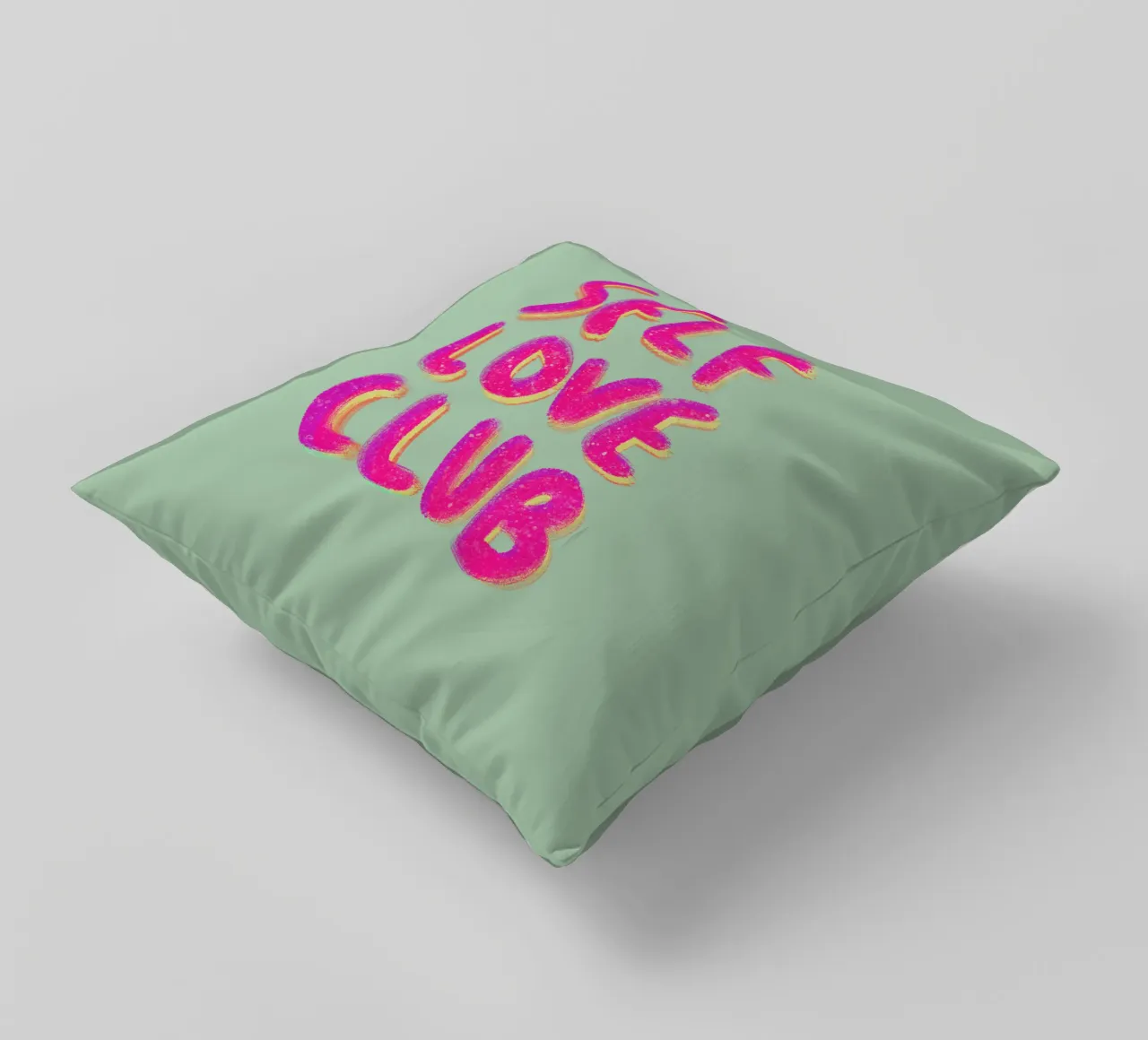Self-Love Club - Handlettering pink on green cuscino da Illustration Raissa Oltmanns