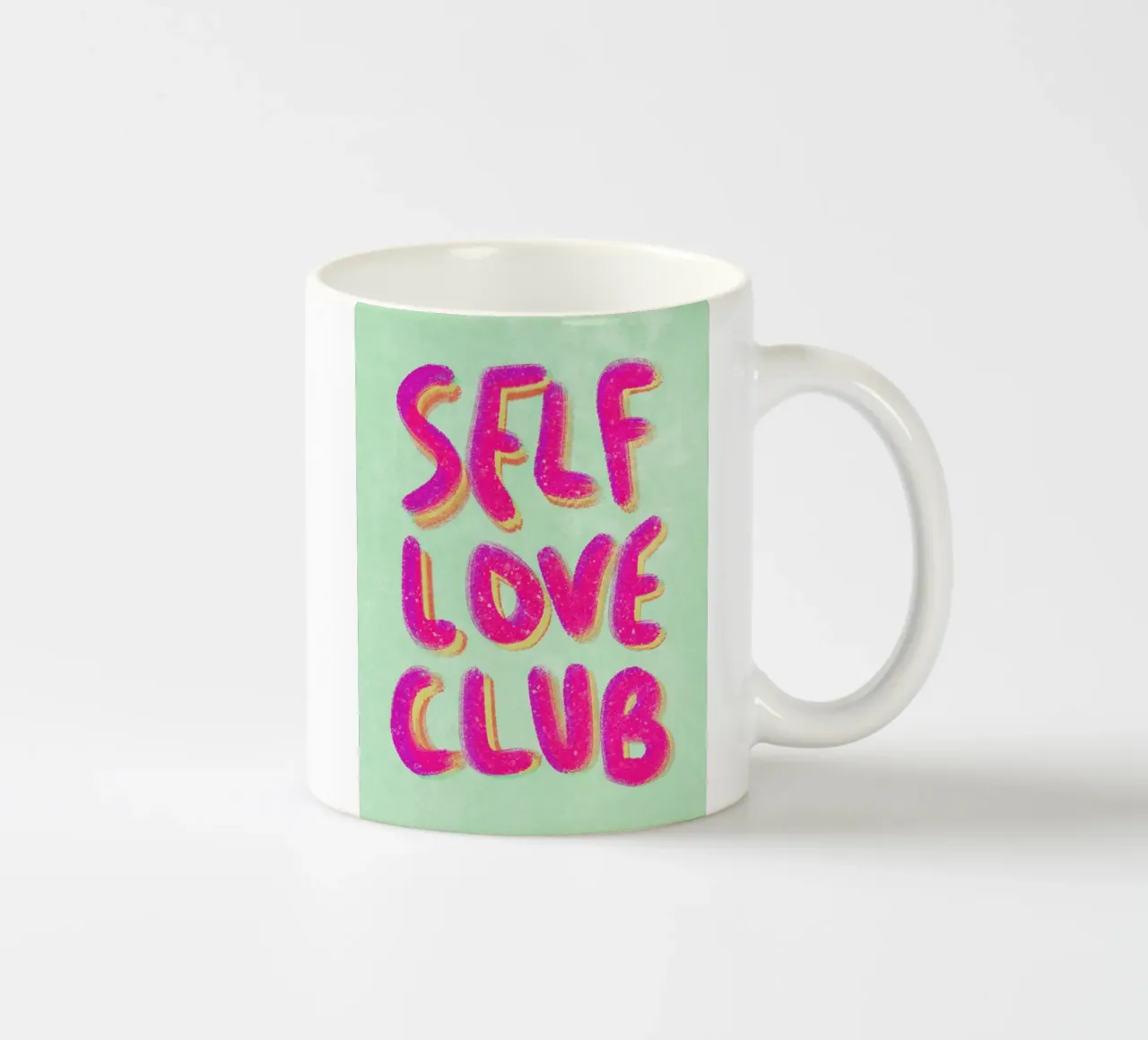 Self-Love Club - Handlettering pink on green tazza in ceramica da Illustration Raissa Oltmanns