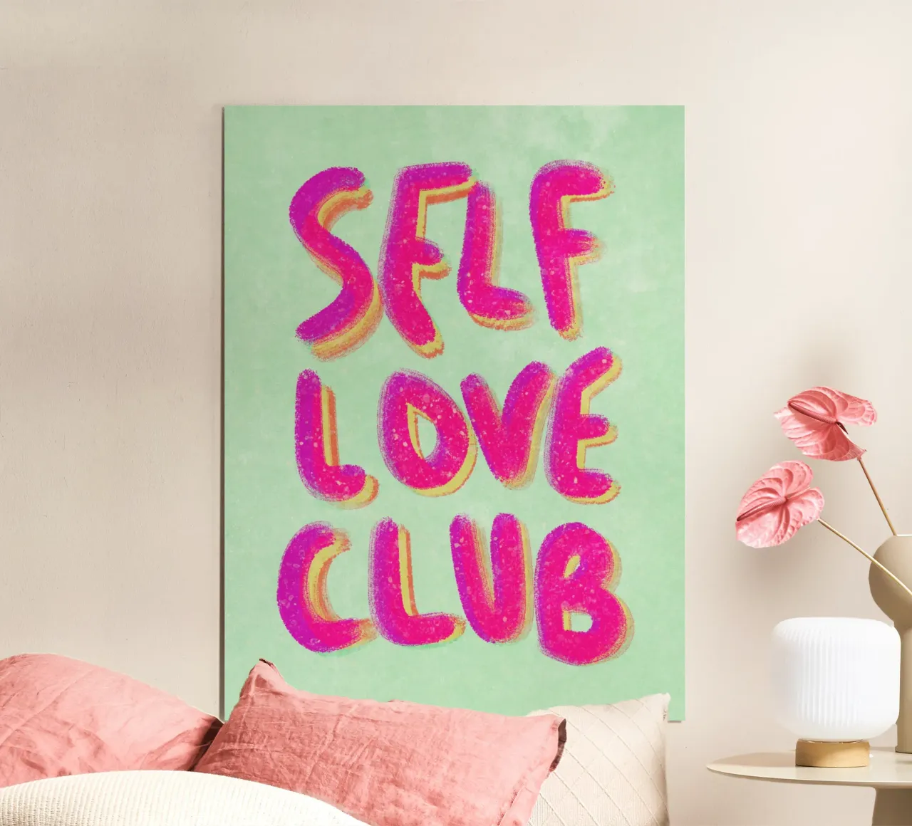 Self-Love Club - Handlettering pink on green poster con telaio in plastica da Illustration Raissa Oltmanns