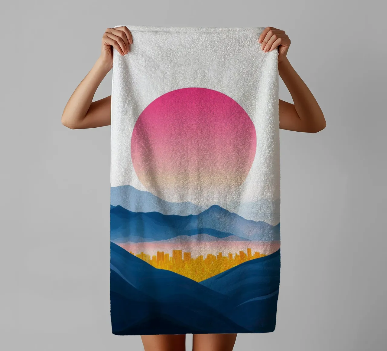 Città d'oro nella valle asciugamano da bagno da Affiches Soleil & Déco Lumineuse – Sunny