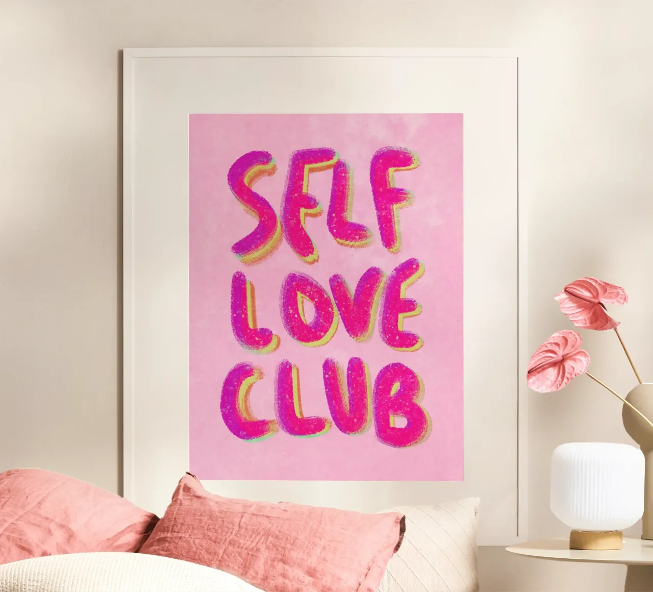 Self-Love Club - Handlettering pink on rose poster con telaio in plastica da Illustration Raissa Oltmanns
