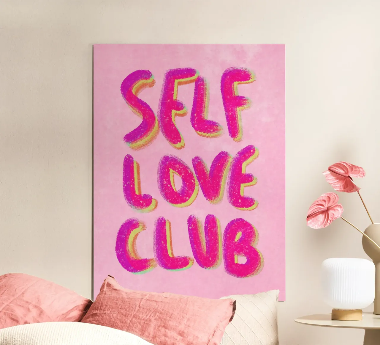 Self-Love Club - Handlettering pink on rose poster con telaio in plastica da Illustration Raissa Oltmanns