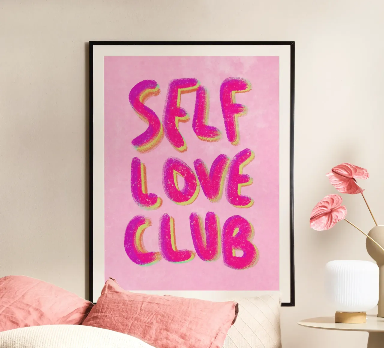 Self-Love Club - Handlettering pink on rose poster con telaio in plastica da Illustration Raissa Oltmanns