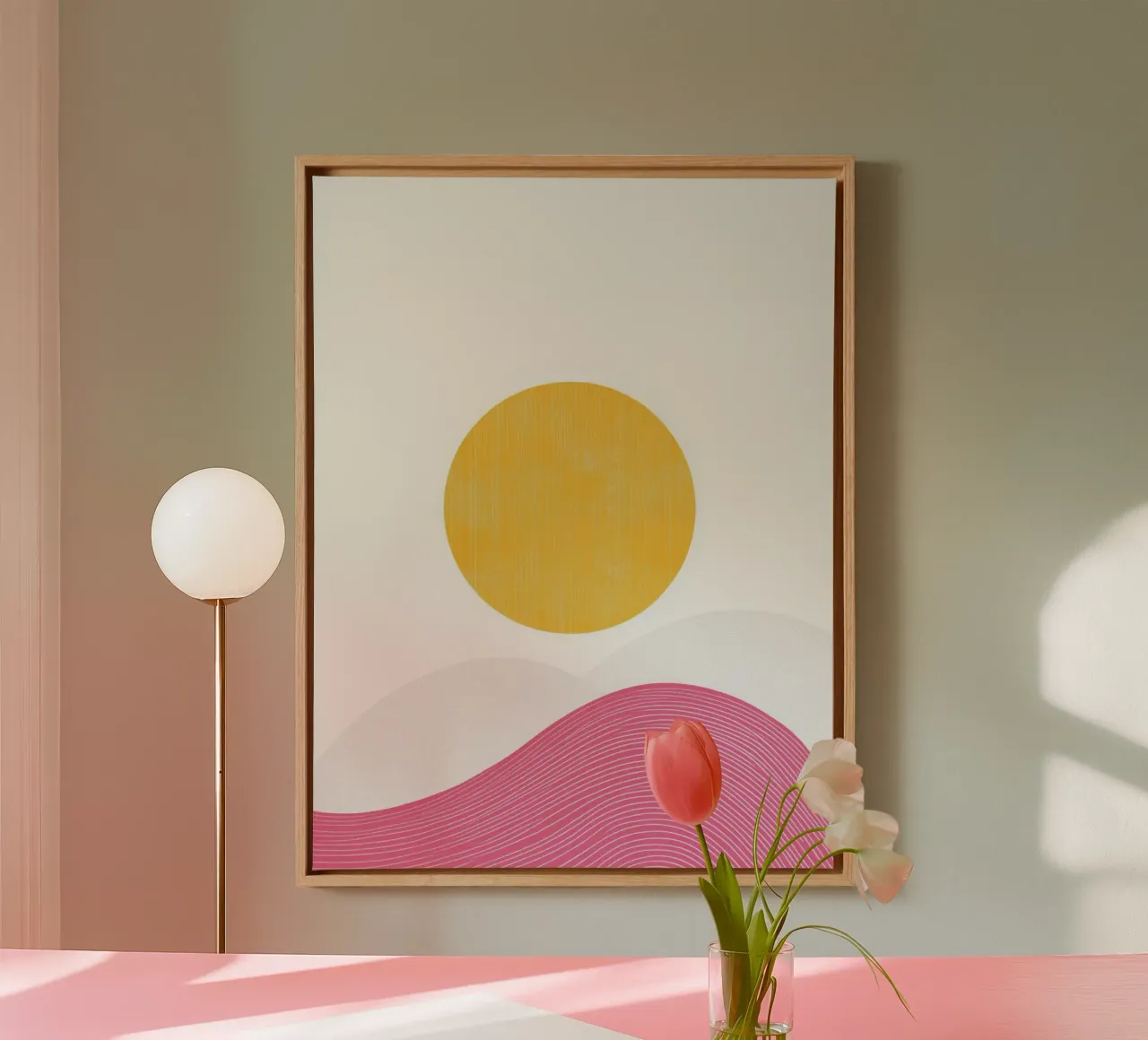 Sole e onde minimaliste tela con Cornice a cassetta da Affiches Soleil & Déco Lumineuse – Sunny