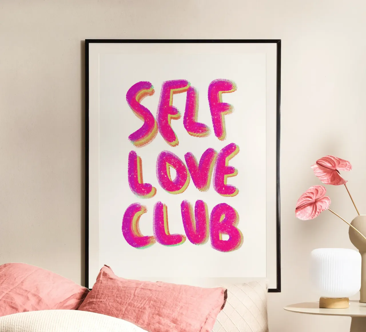 Self-Love Club - Handlettering poster con telaio in legno da Illustration Raissa Oltmanns
