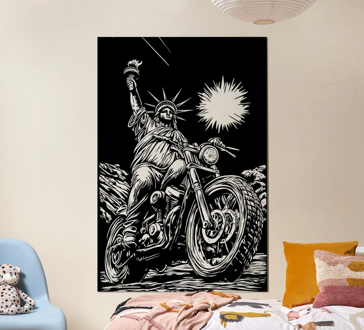 Freedom Of Biking | Statue Of Liberty as a Biker poster con telaio in plastica da Autofocus