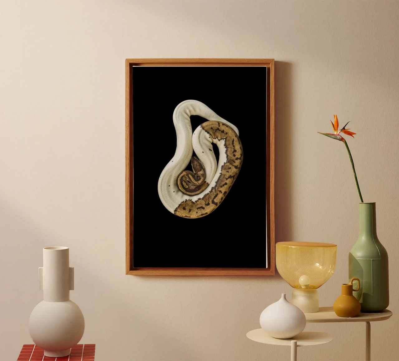 Bruine en witte python canvas van Curious Collections by Marielle Leenders