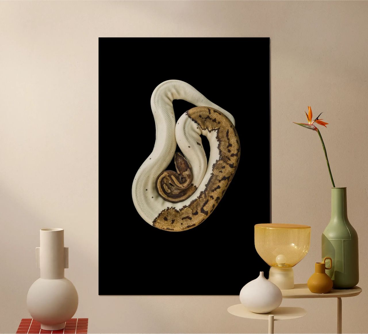 Bruine en witte python hahnemühle van Curious Collections by Marielle Leenders
