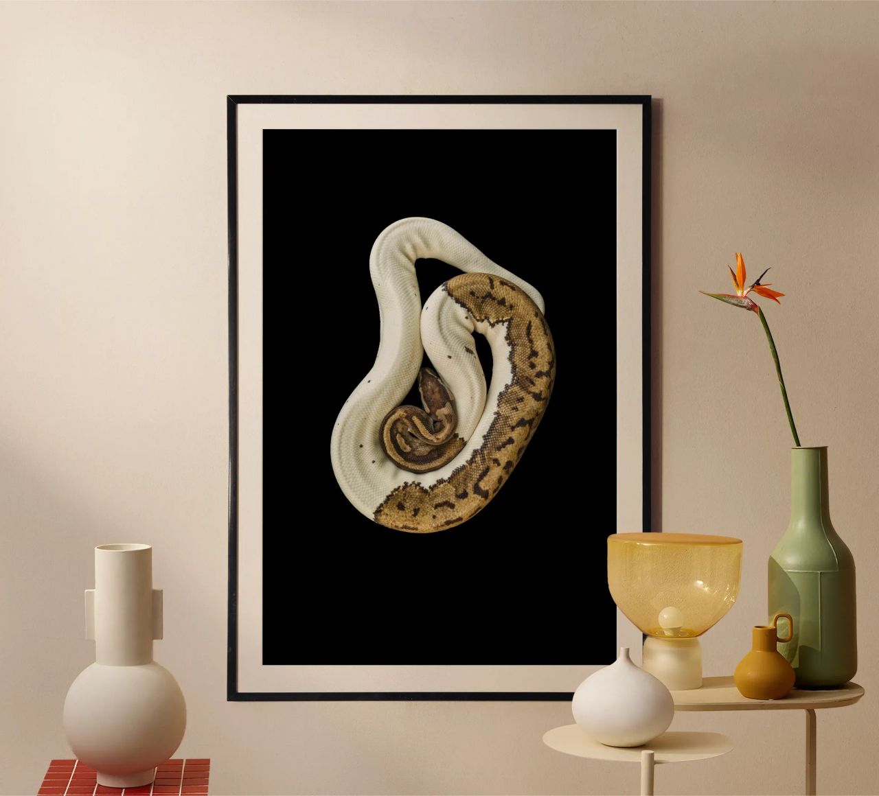 Bruine en witte python hahnemühle van Curious Collections by Marielle Leenders