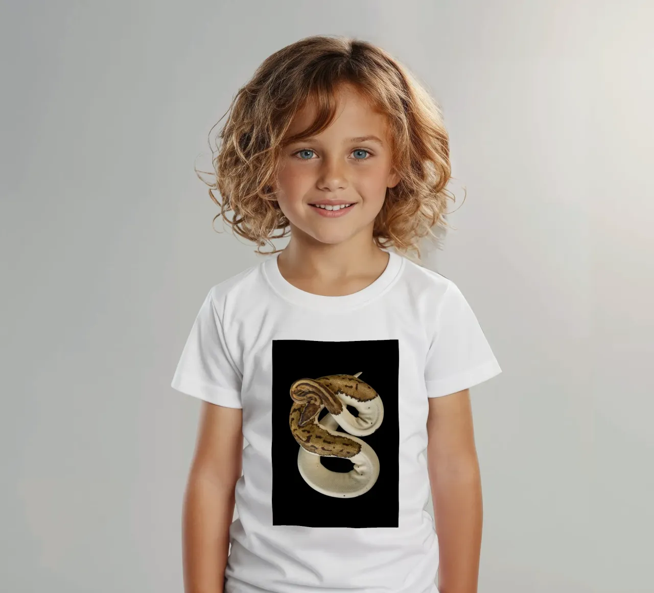 Bruine en witte python kinder t-shirt van Curious Collections by Marielle Leenders