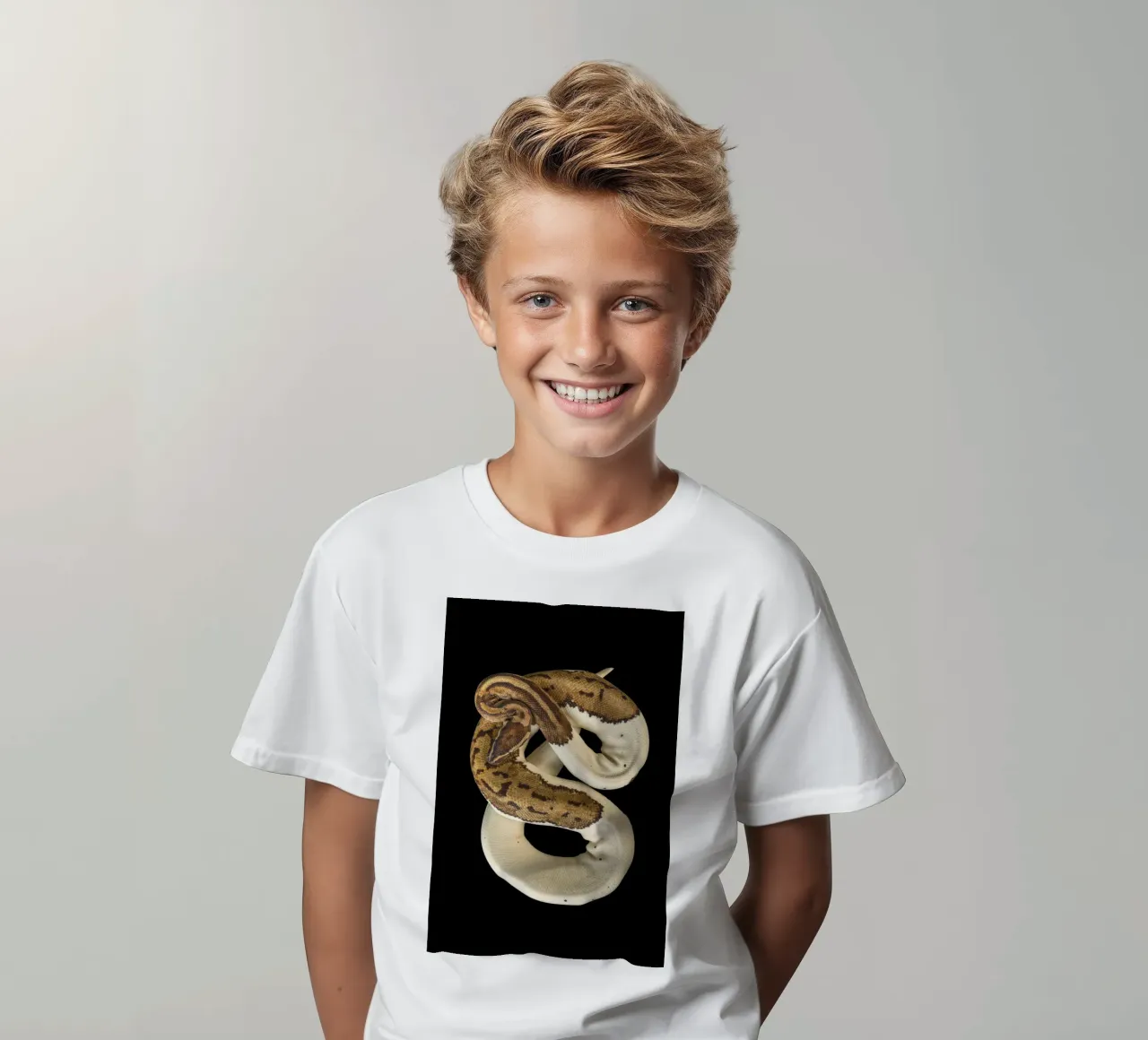 Bruine en witte python kinder t-shirt van Curious Collections by Marielle Leenders