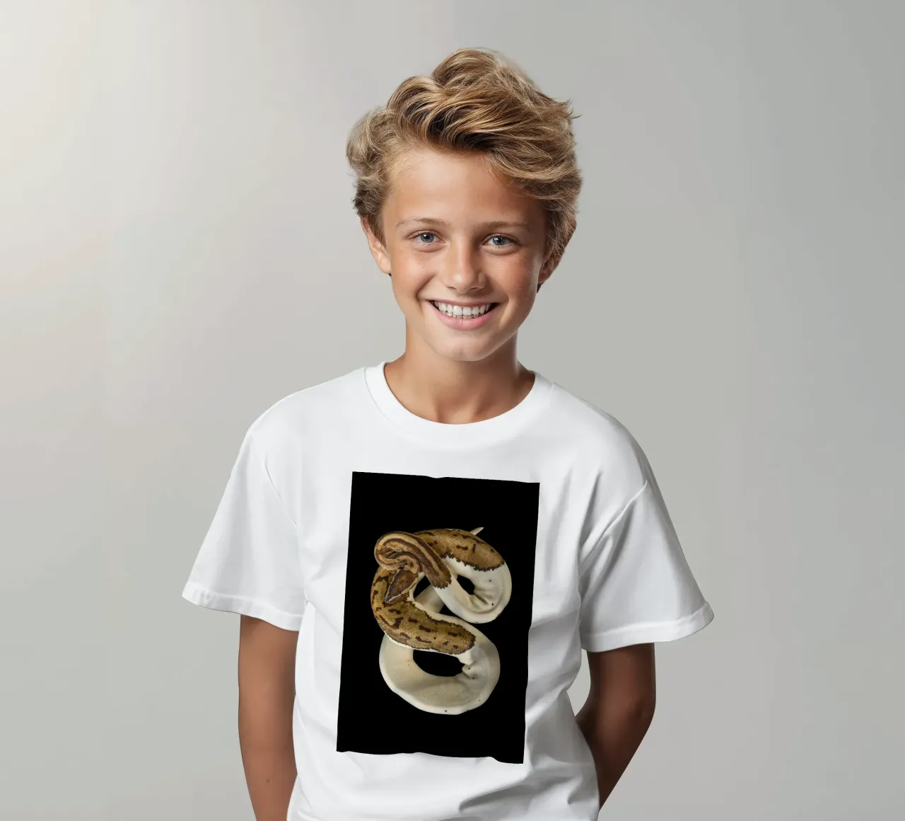Bruine en witte python kinder t-shirt van Curious Collections by Marielle Leenders