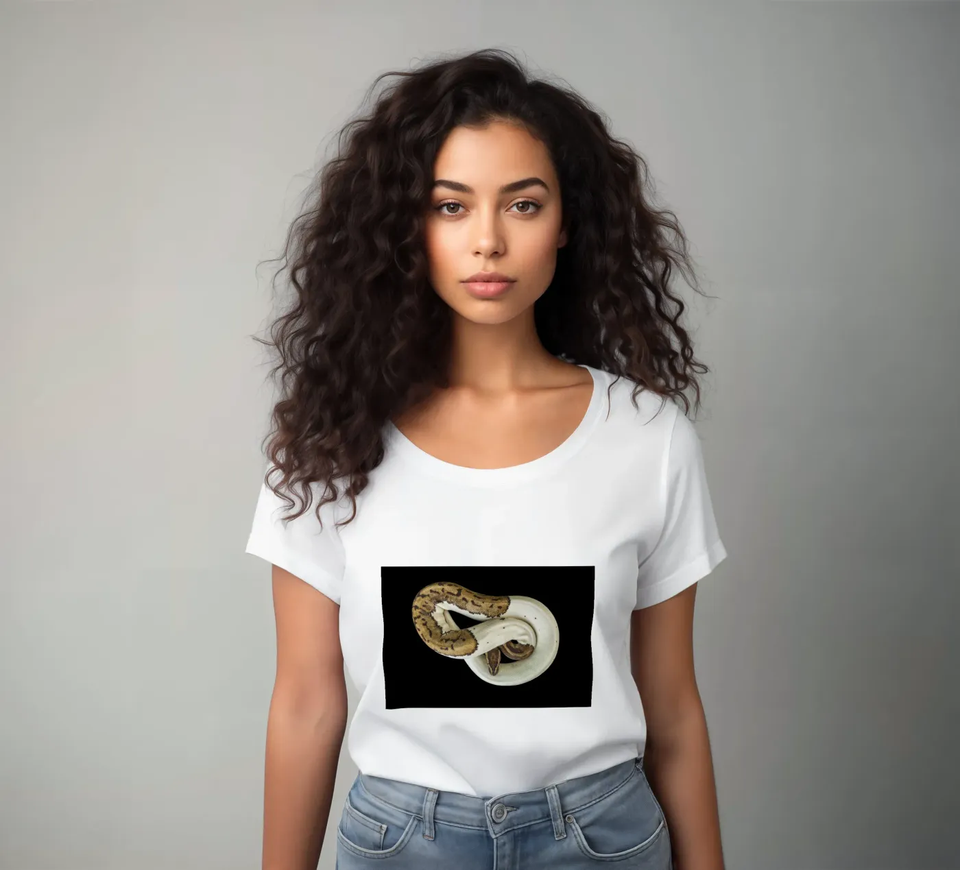 Brown & White Python dames t-shirt getailleerd van Curious Collections by Marielle Leenders