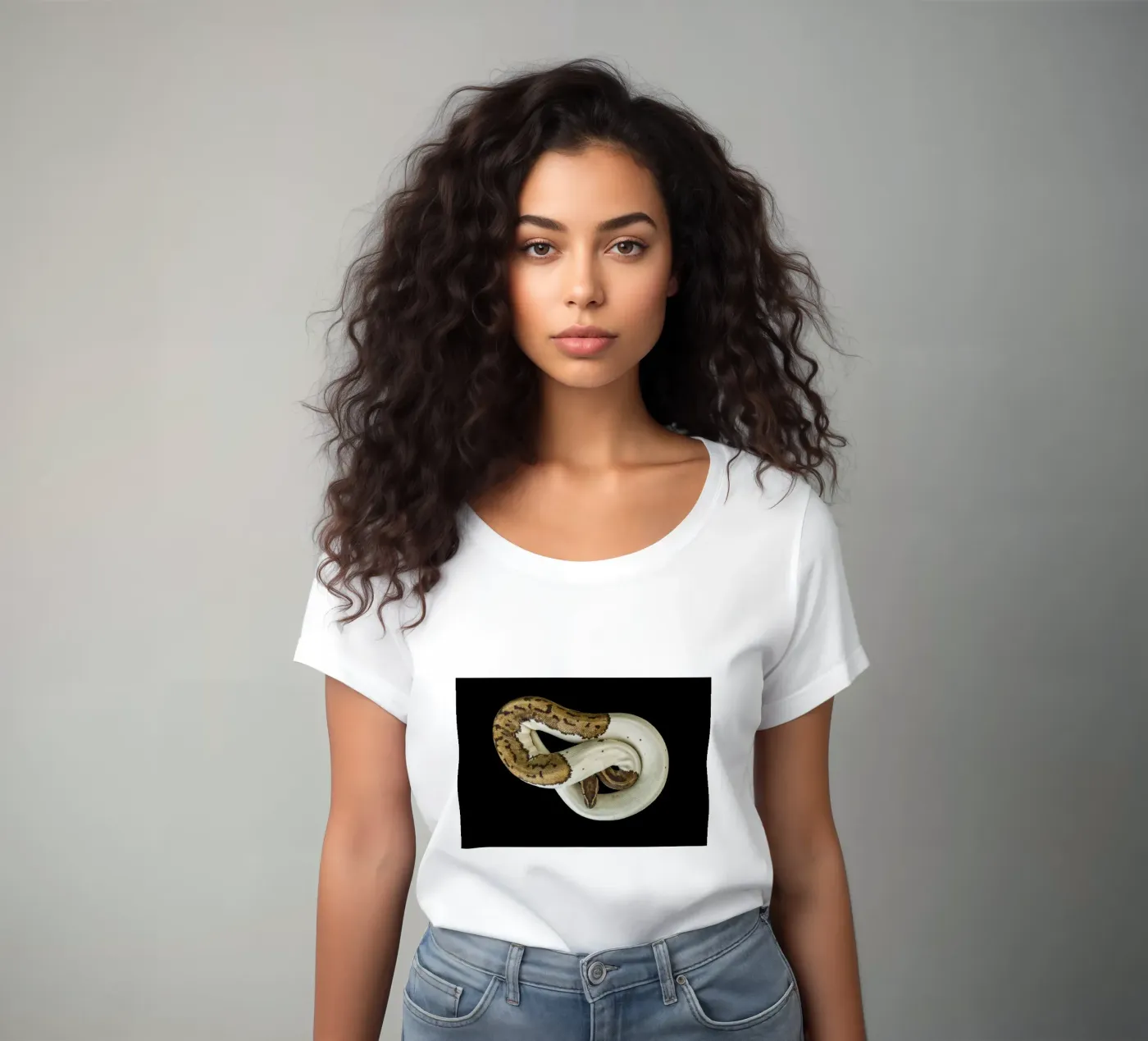 Brown & White Python dames t-shirt getailleerd van Curious Collections by Marielle Leenders