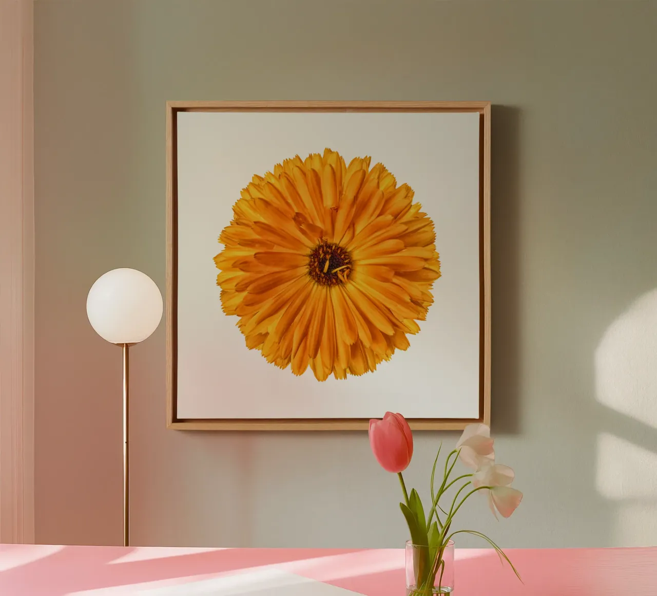 Goudsbloem canvas met Baklijst van Curious Collections by Marielle Leenders