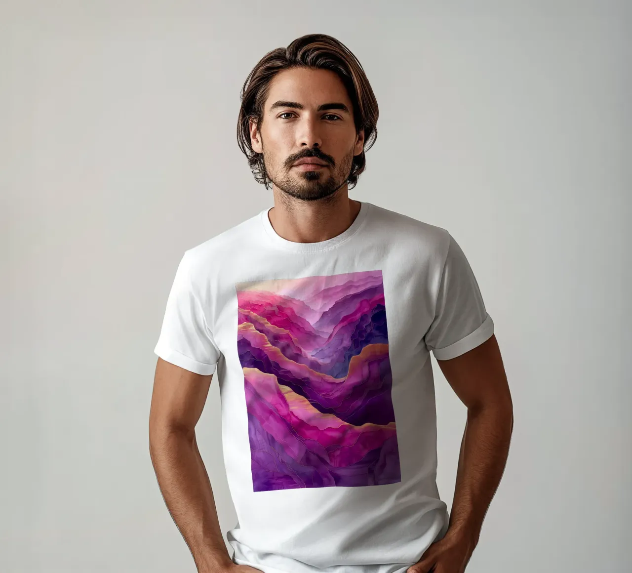 Purple mountain abstraction art t-shirt by Justyna Jaszke JBJart