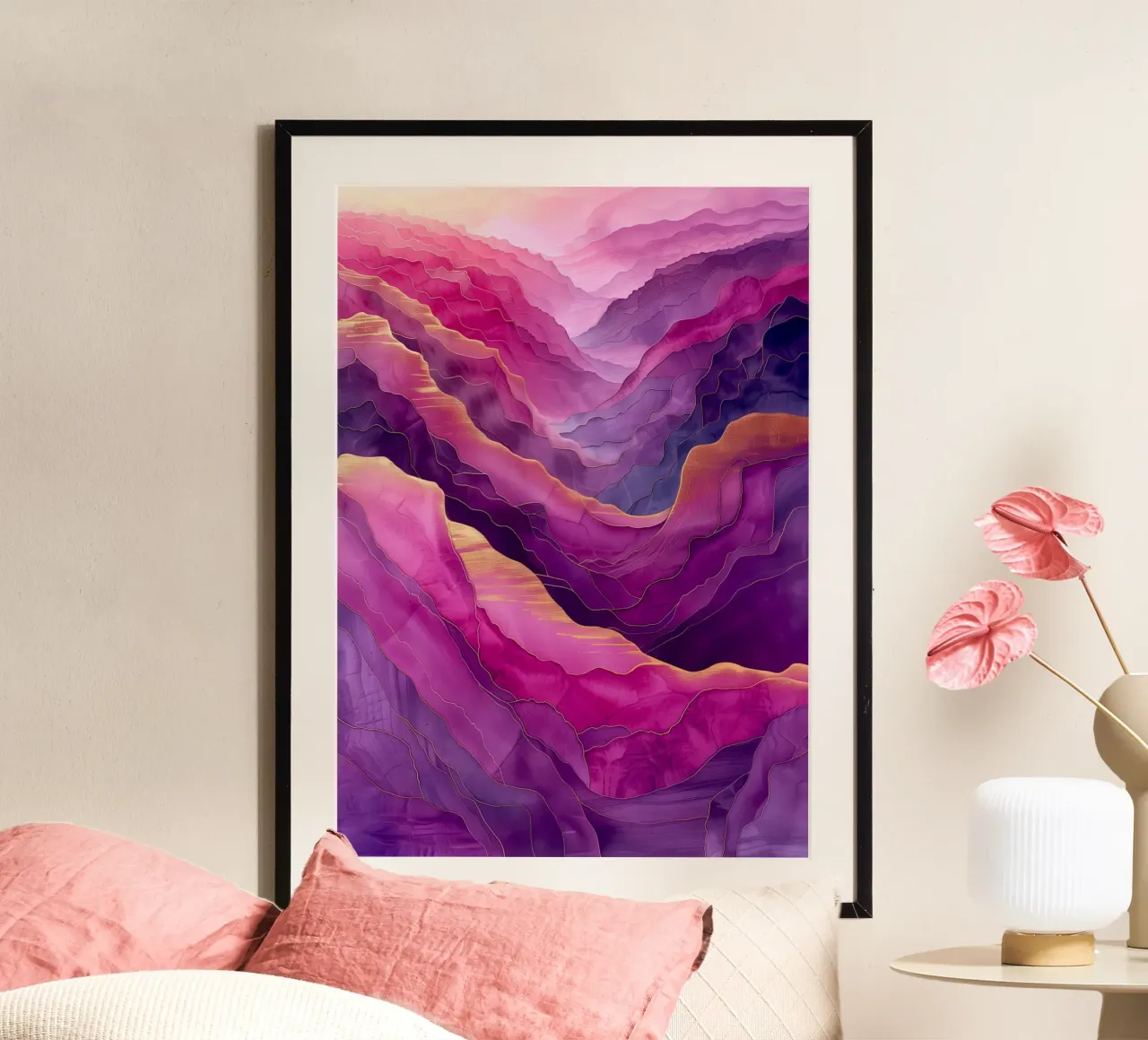 Lila Berg Abstraktion Kunst Hahnemühle von Justyna Jaszke JBJart