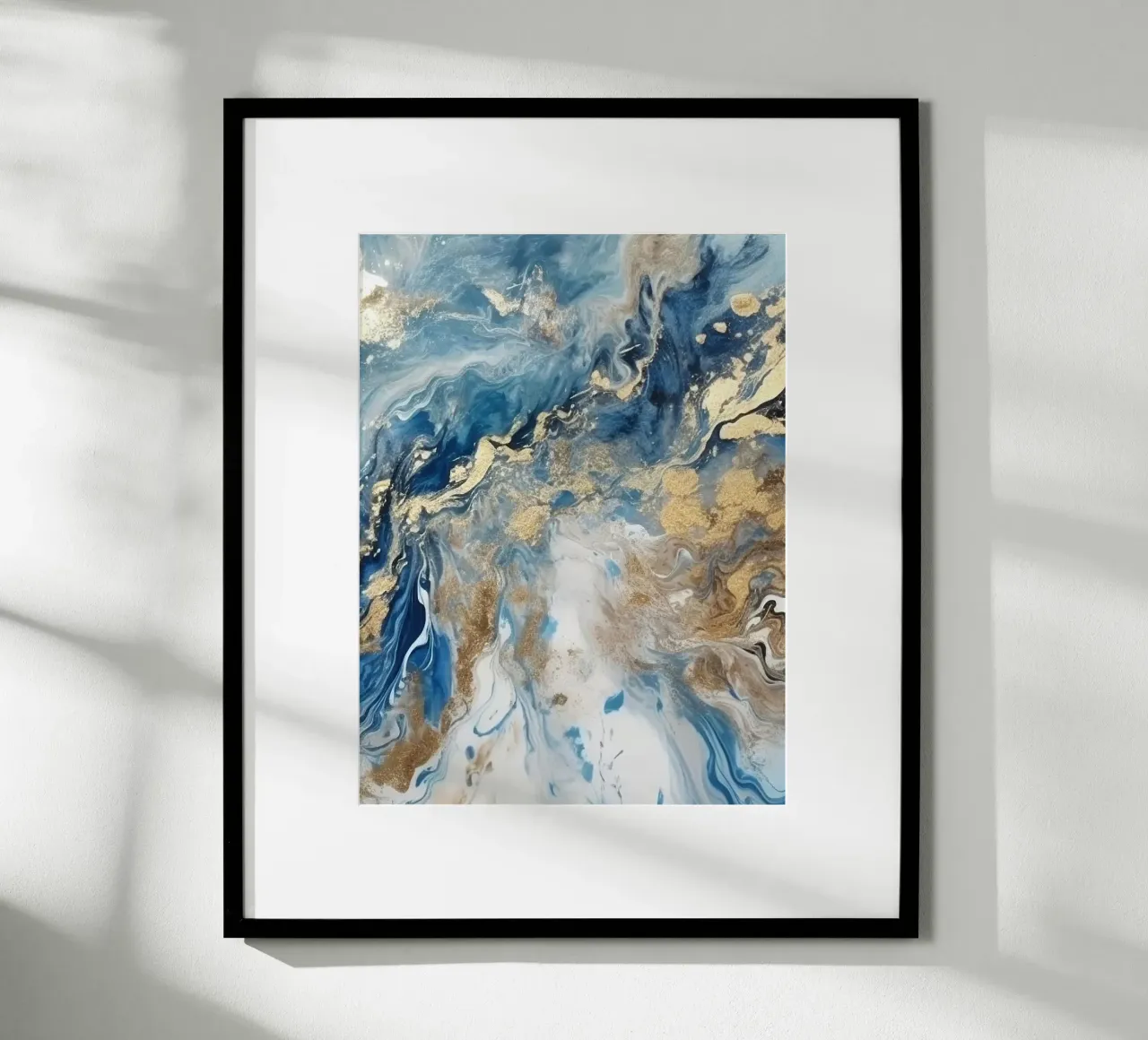 Gold and Blue Abstract poster con telaio in alluminio da Artsy Bessy