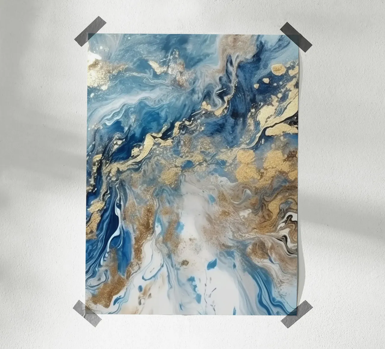 Gold and Blue Abstract poster con telaio in alluminio da Artsy Bessy