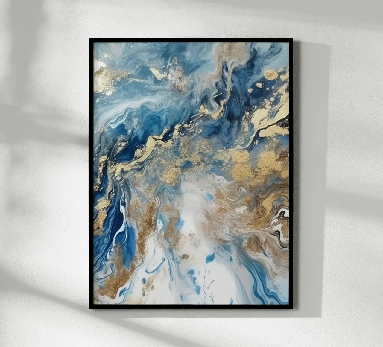 Gold and Blue Abstract poster con telaio in alluminio da Artsy Bessy
