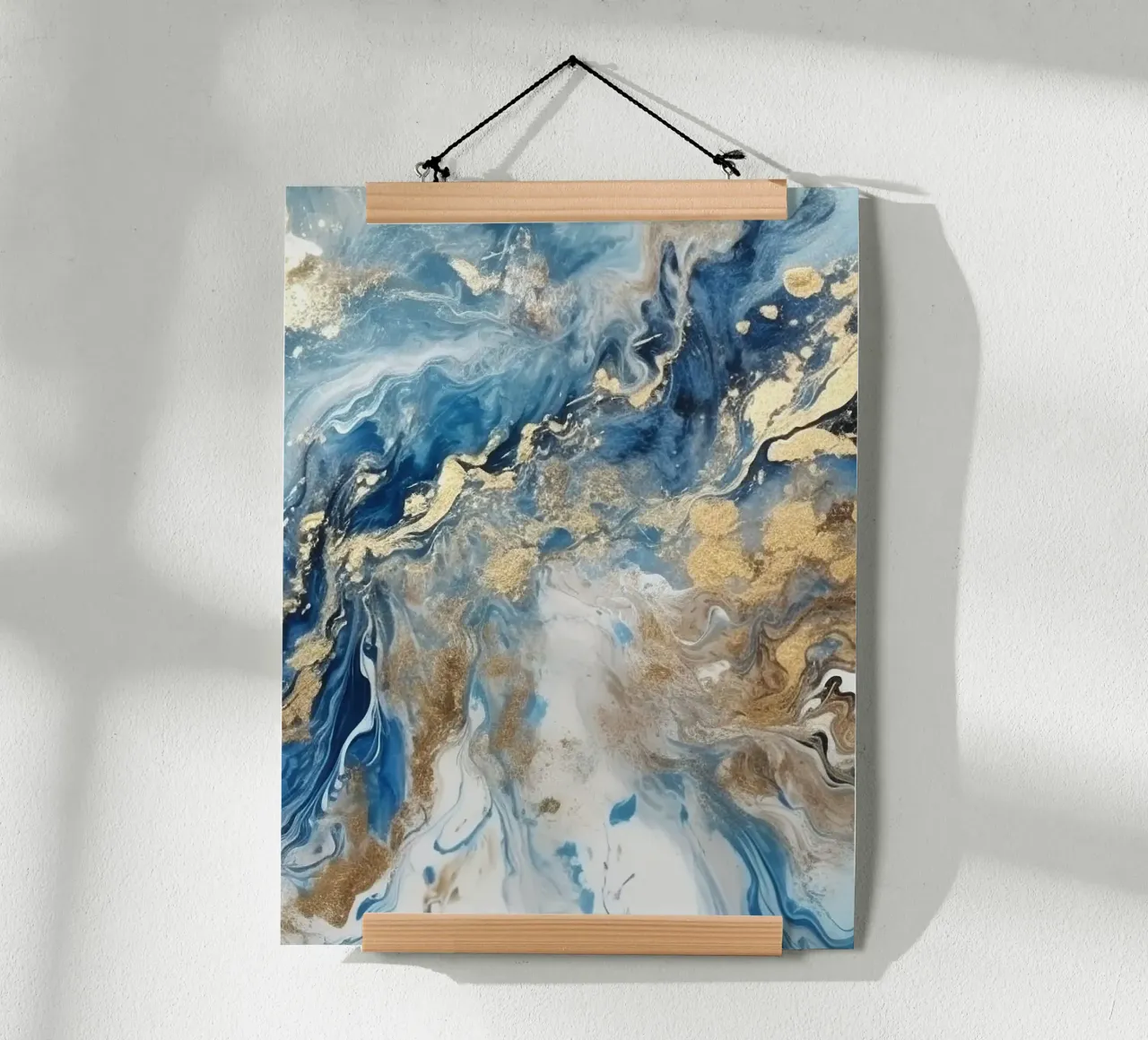 Gold and Blue Abstract poster con telaio in alluminio da Artsy Bessy