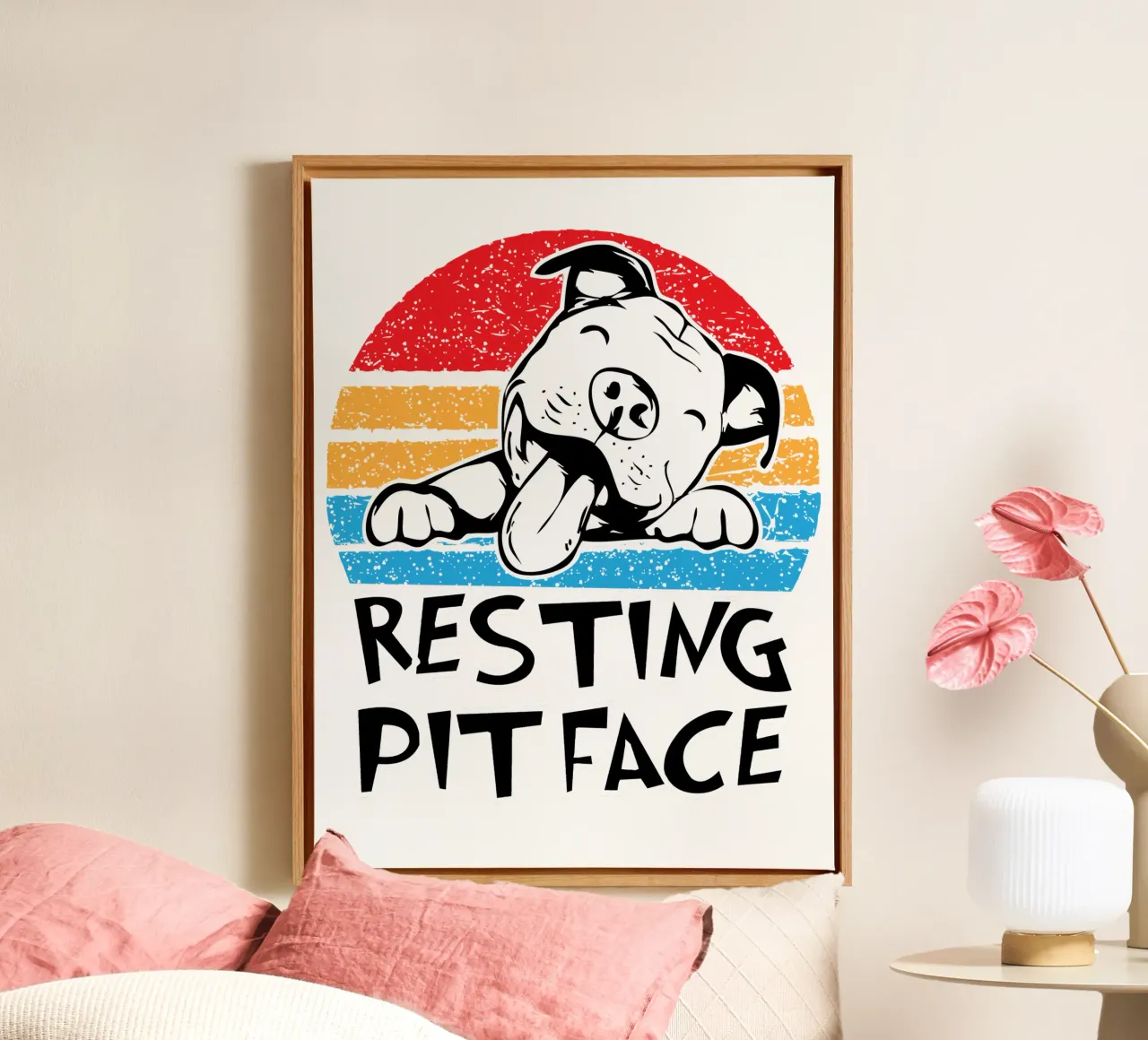 Rustende Pit Face, hondenliefhebber cadeau canvas met Baklijst van ririedis