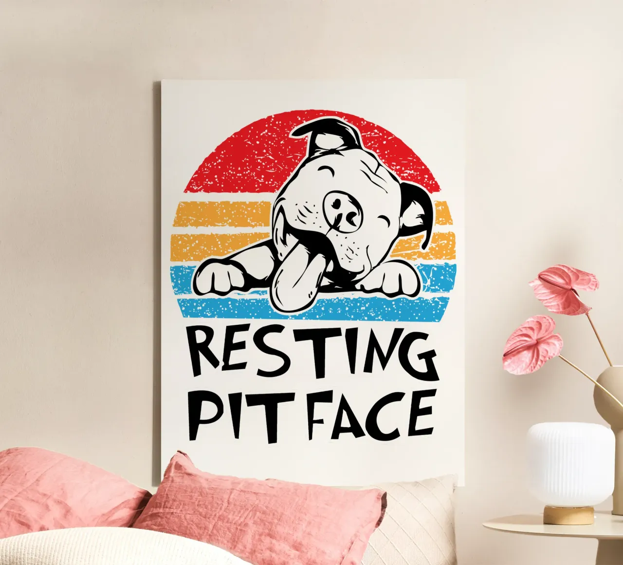 Rustende Pit Face, hondenliefhebber cadeau canvas met Baklijst van ririedis