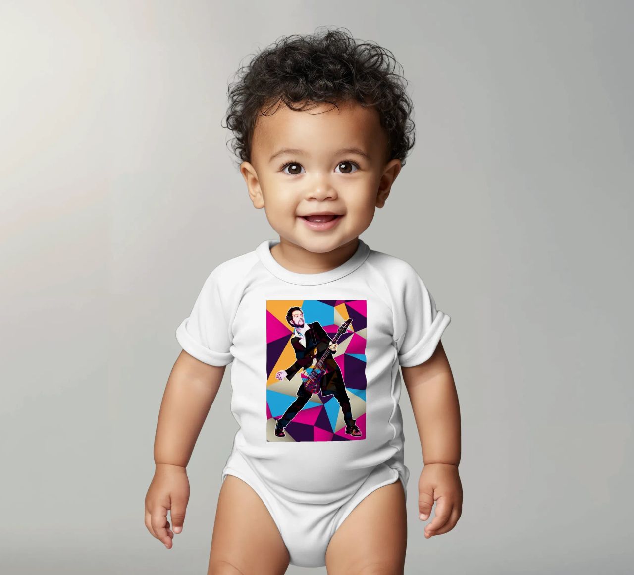 Art of Paul Gilbert short-sleeve baby romper by neonartroom