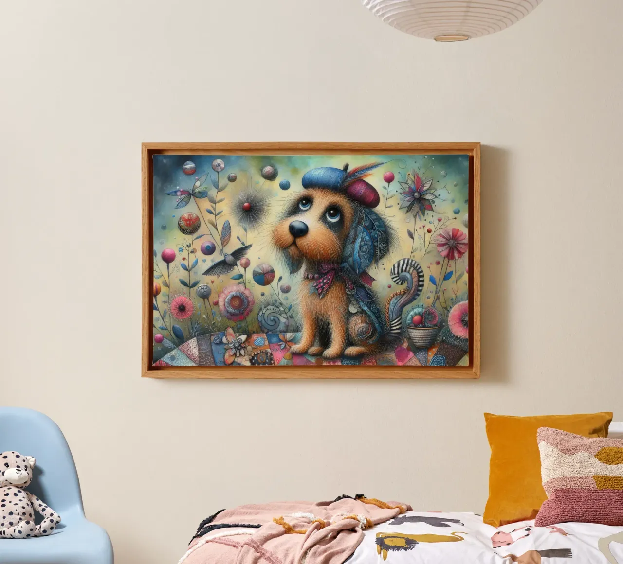 Gemälde eines skurrilen Hundes in Mischtechnik Leinwand mit Schattenfugenrahmen von 🎁 ARTVI-SHOP