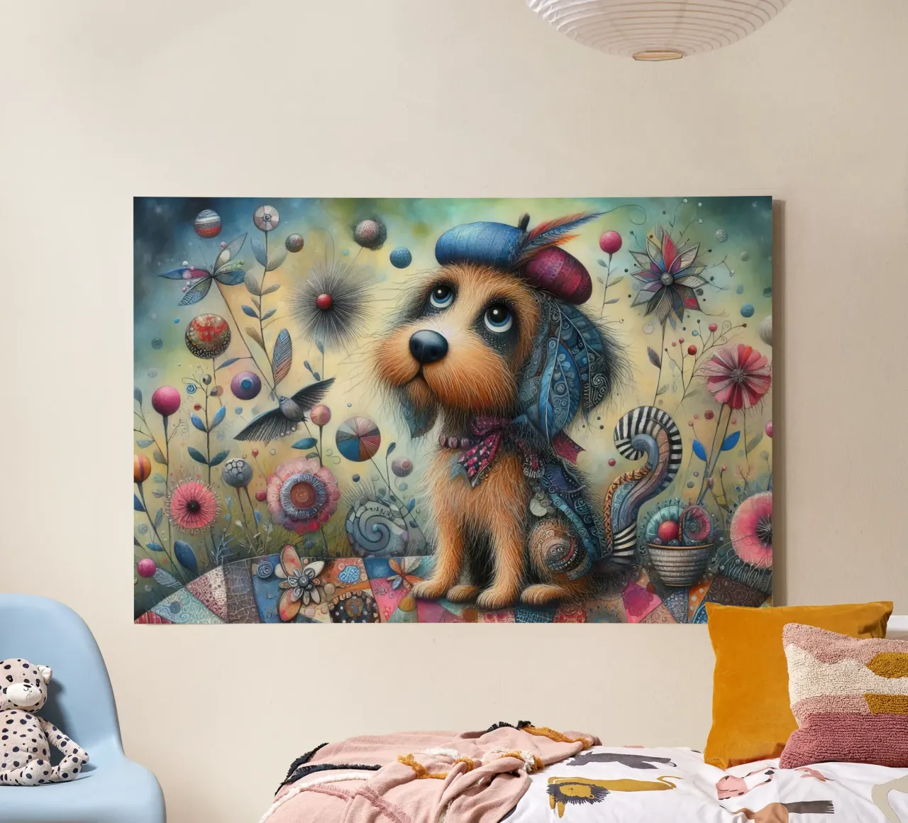 Gemälde eines skurrilen Hundes in Mischtechnik Leinwand mit Schattenfugenrahmen von 🎁 ARTVI-SHOP