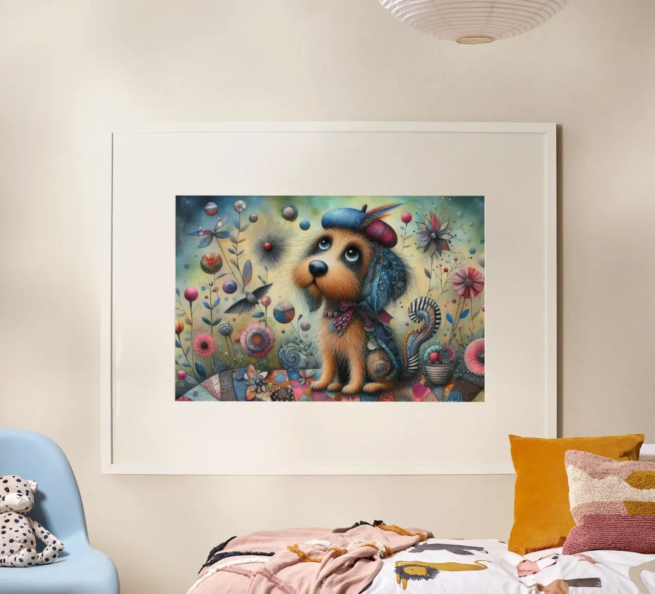 Peinture mixte d'un chien fantaisiste poster avec cadre en plastique de 🎁 ARTVI-SHOP