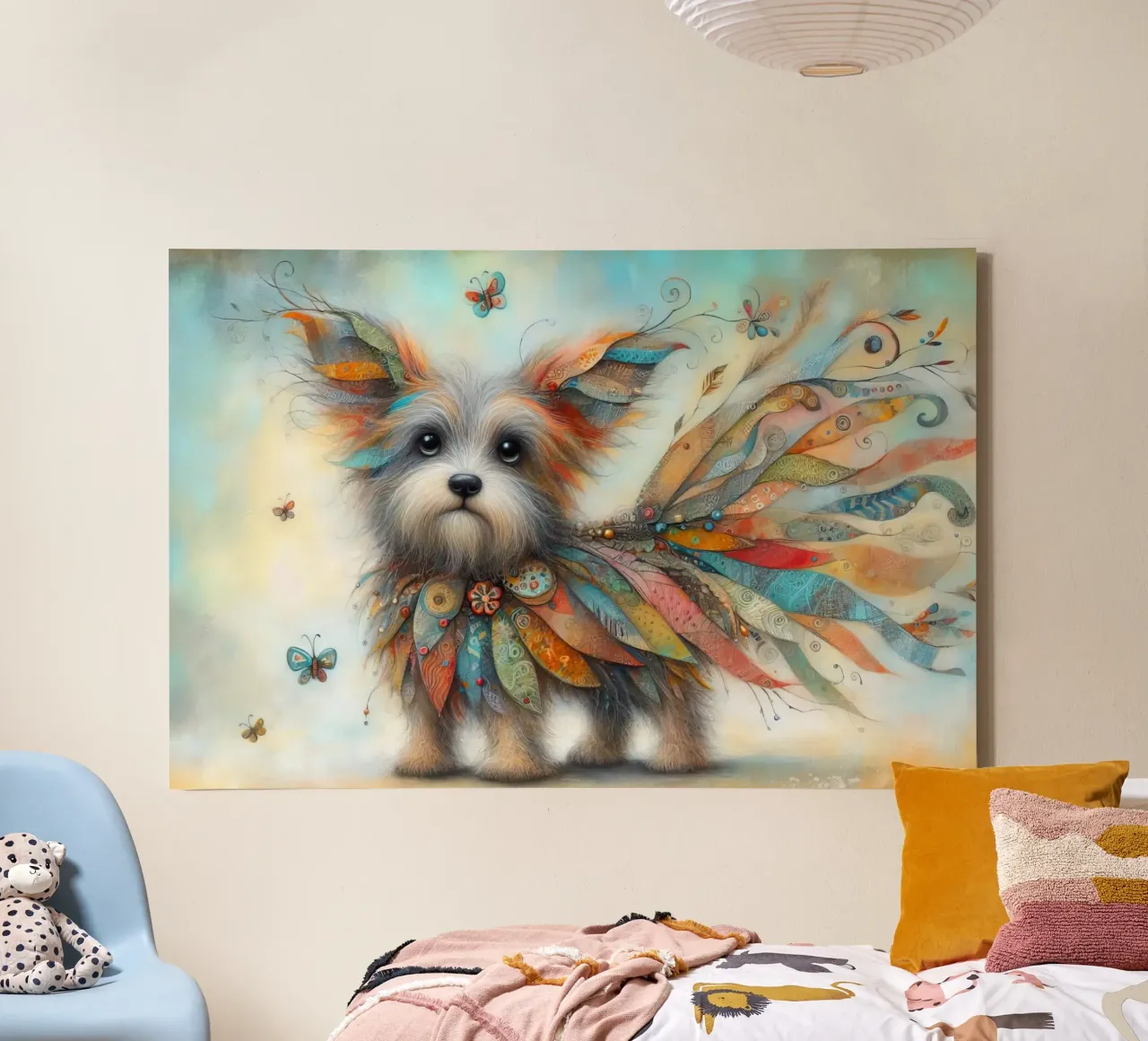 Gemälde eines skurrilen Hundes in Mischtechnik Leinwand mit Schattenfugenrahmen von 🎁 ARTVI-SHOP