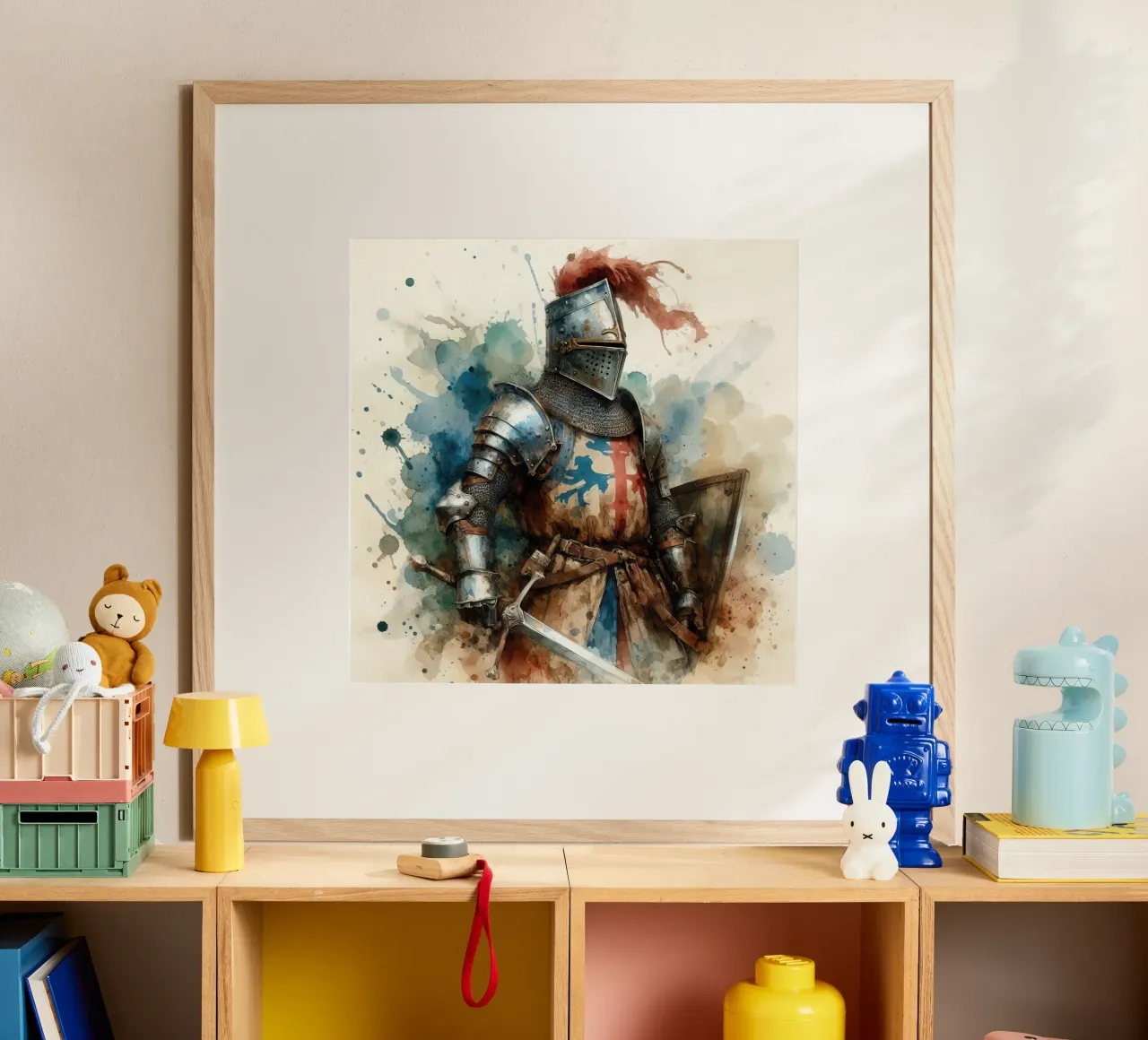 Dibujo en acuarela de un caballero medieval poster de 🎁 ARTVI-SHOP