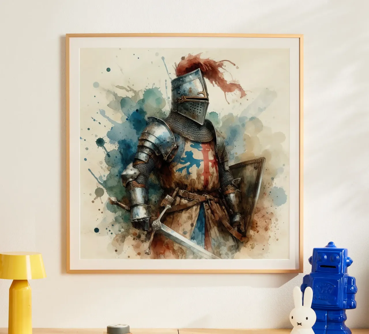Dibujo en acuarela de un caballero medieval poster de 🎁 ARTVI-SHOP