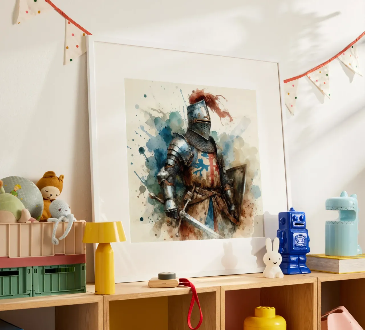 Dibujo en acuarela de un caballero medieval poster de 🎁 ARTVI-SHOP