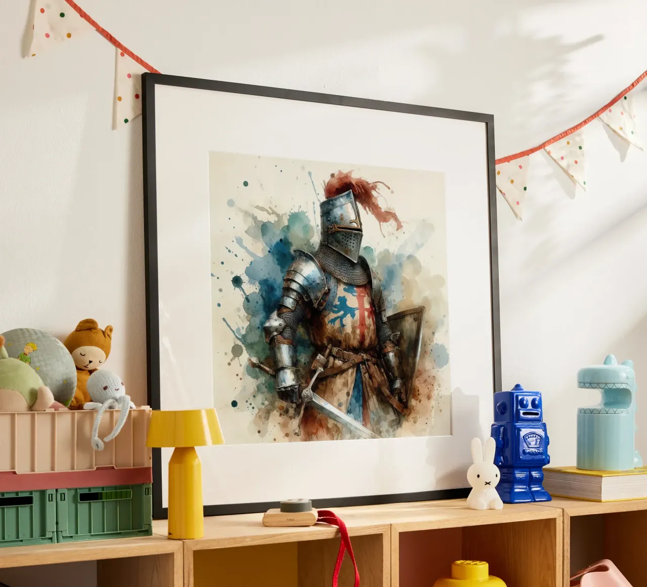 Dibujo en acuarela de un caballero medieval poster de 🎁 ARTVI-SHOP
