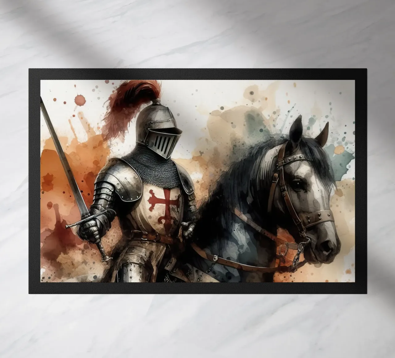 Watercolor drawing of a medieval knight doormat by 🎁 ARTVI-SHOP