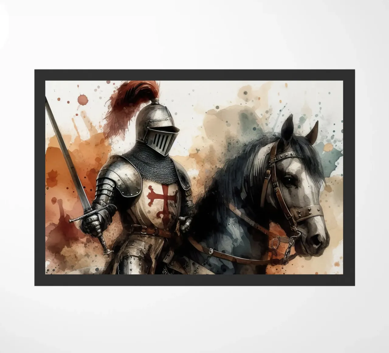 Watercolor drawing of a medieval knight doormat by 🎁 ARTVI-SHOP