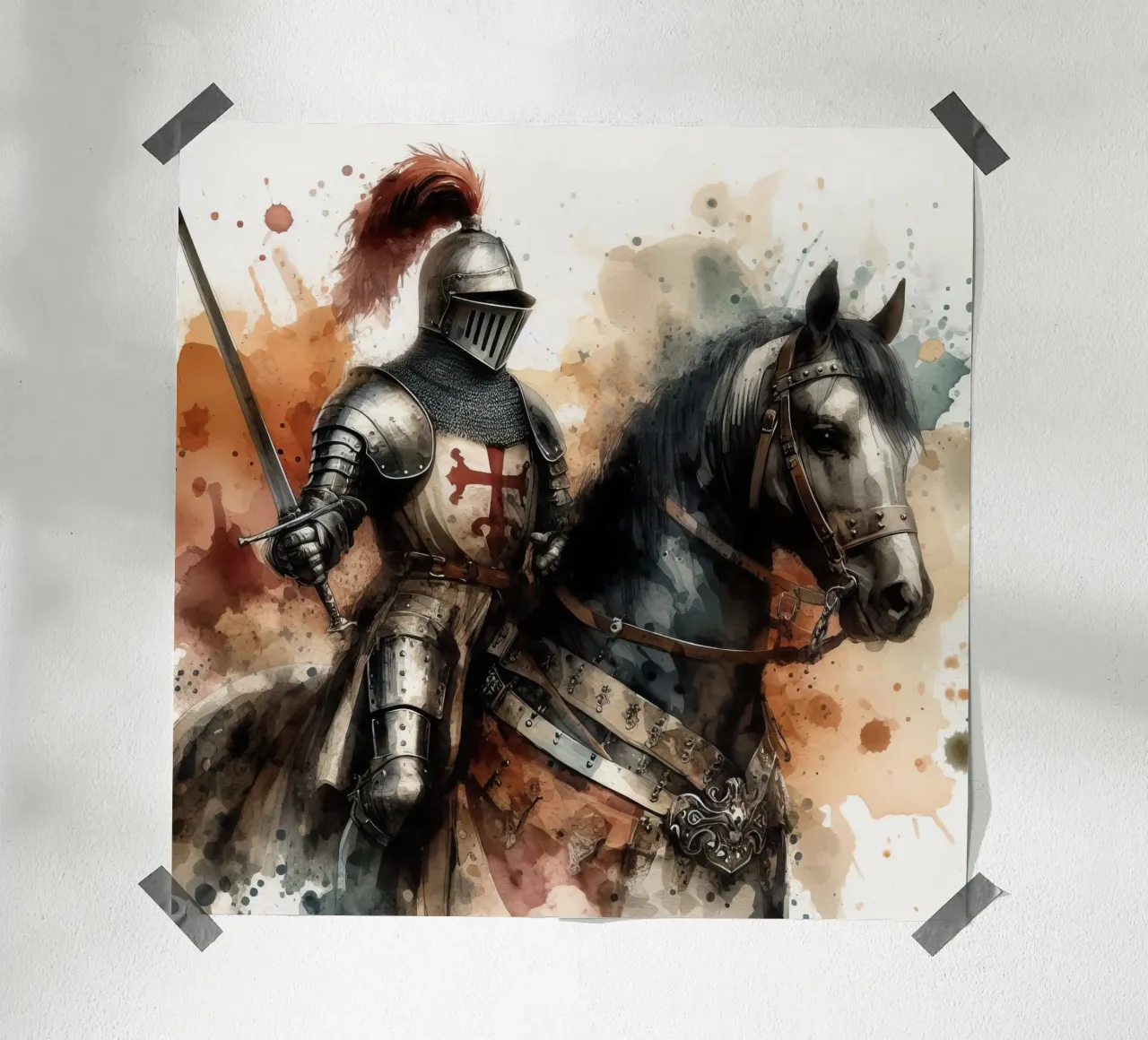 Watercolor drawing of a medieval knight hahnemühle by 🎁 ARTVI-SHOP