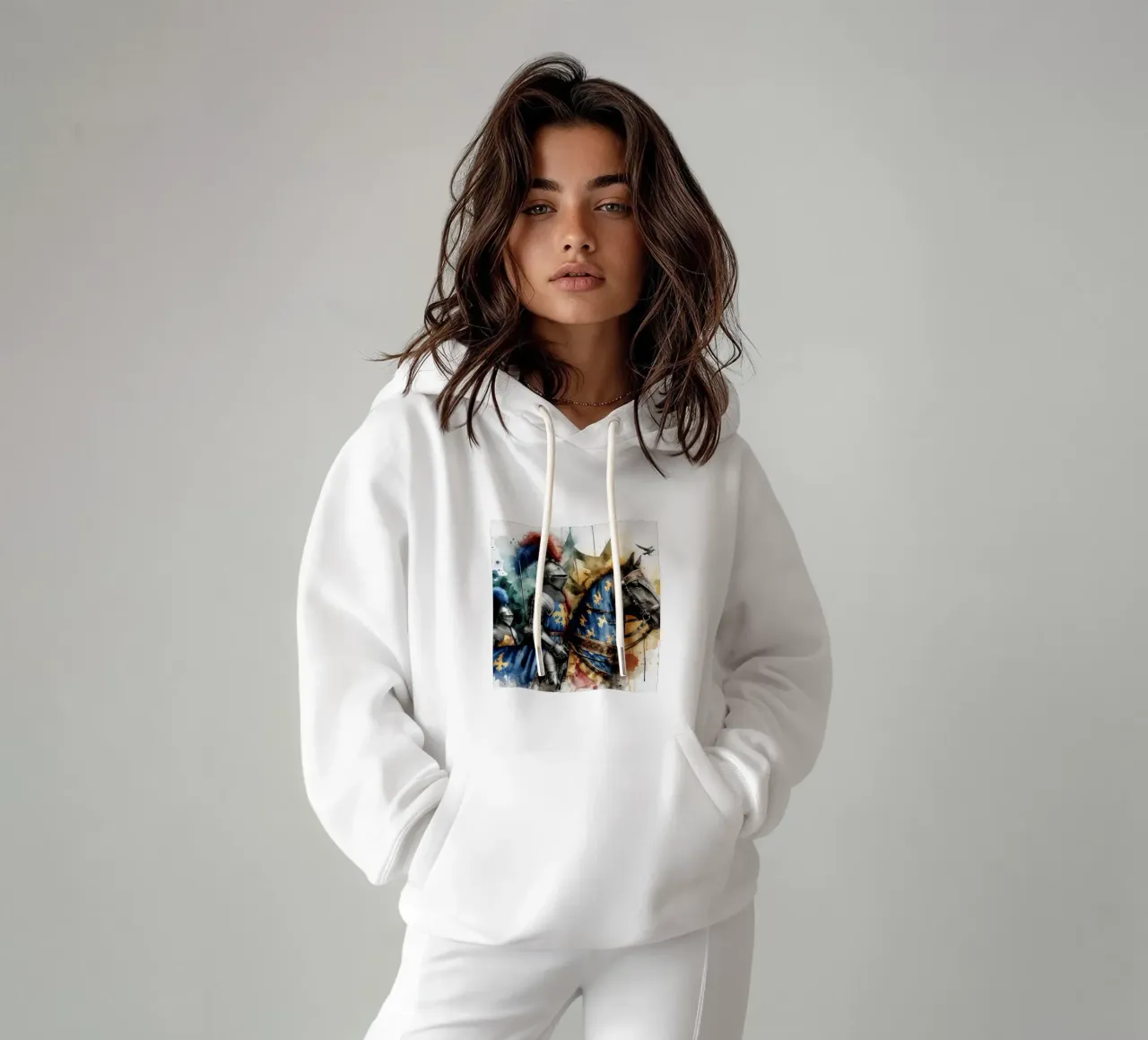 Watercolor drawing of a medieval knight hoodie by 🎁 ARTVI-SHOP