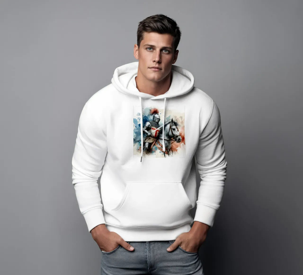 Watercolor drawing of a medieval knight hoodie by 🎁 ARTVI-SHOP
