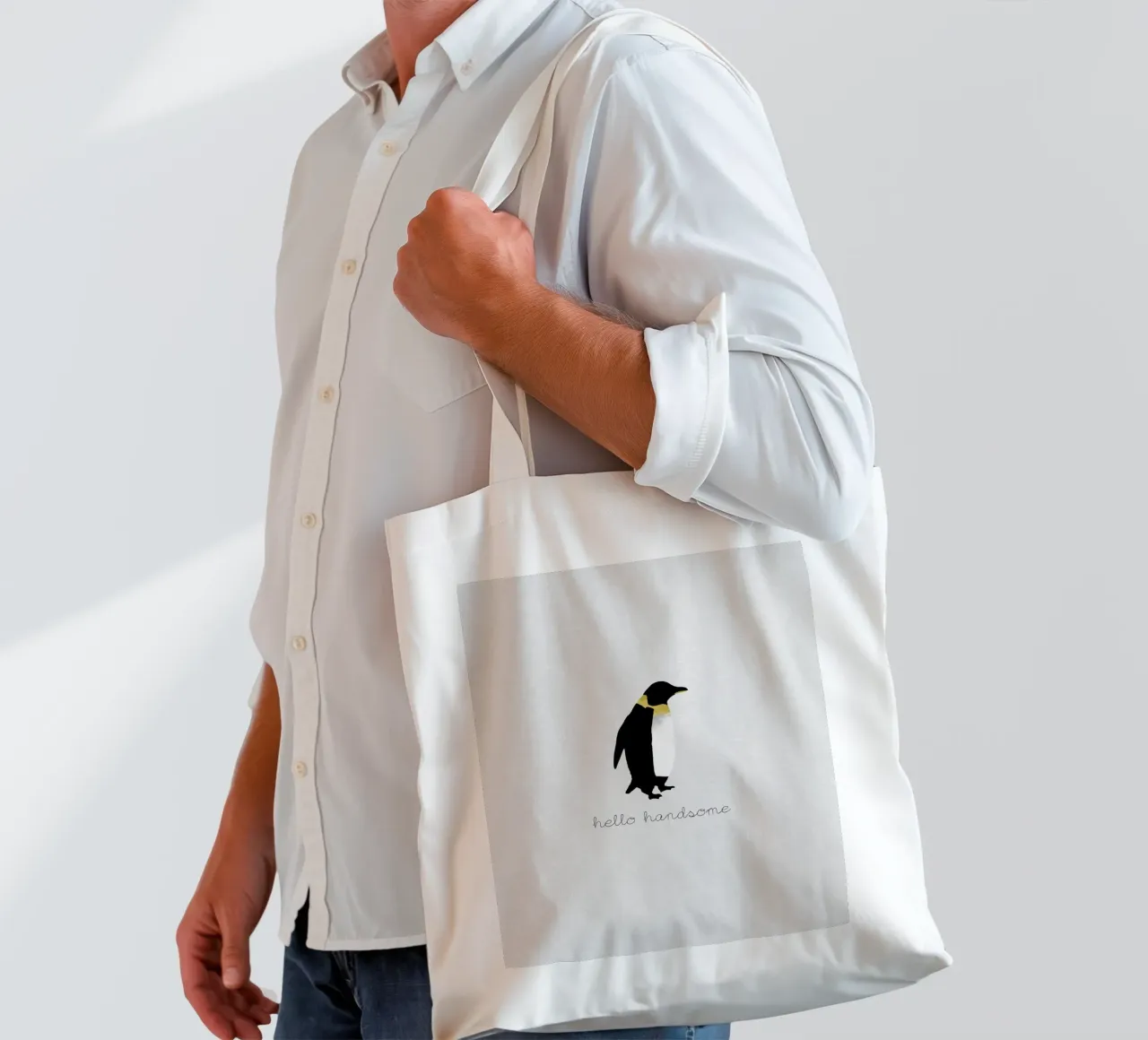 Coppia Citazione Penguin I borsa in juta da Orara Studio