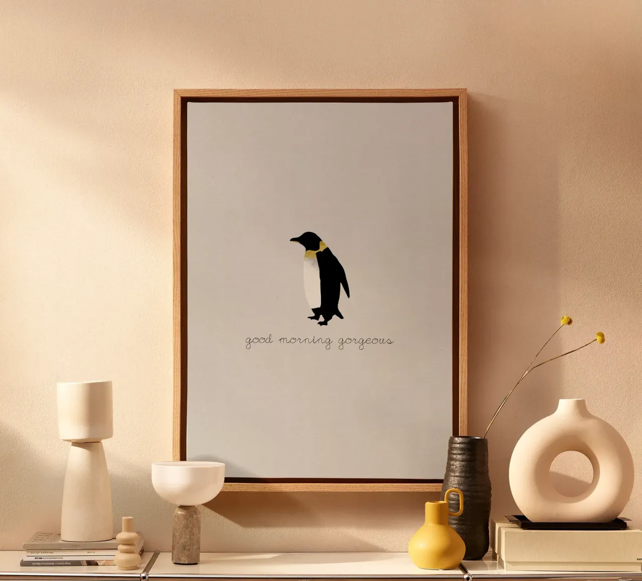 Coppia Citazione Penguin II tela con Cornice a cassetta da Orara Studio