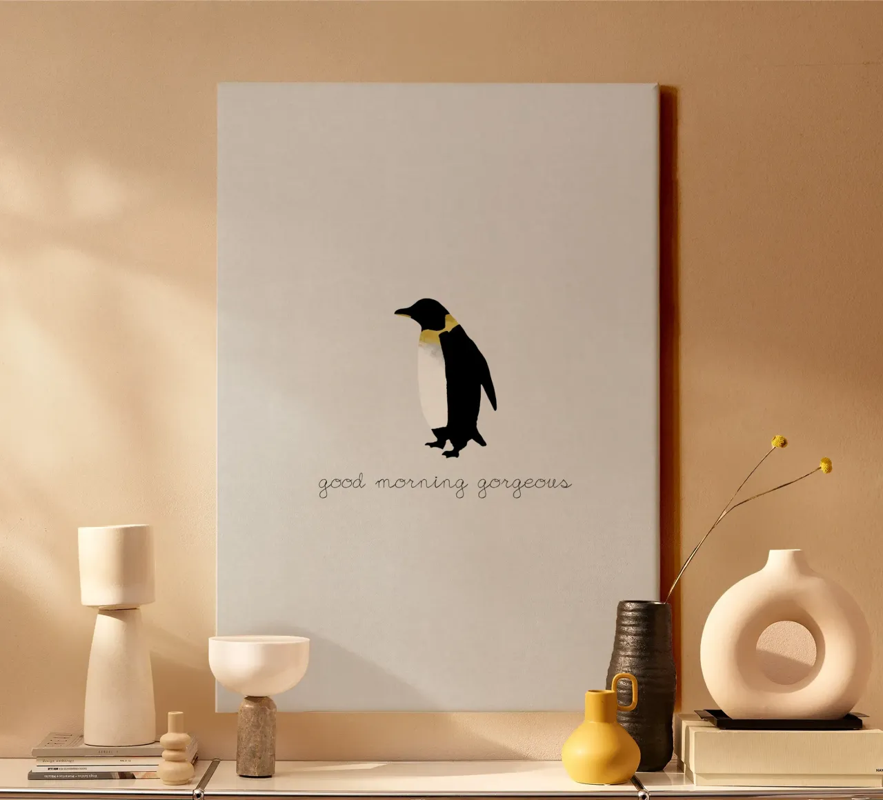 Coppia Citazione Penguin II tela con Cornice a cassetta da Orara Studio