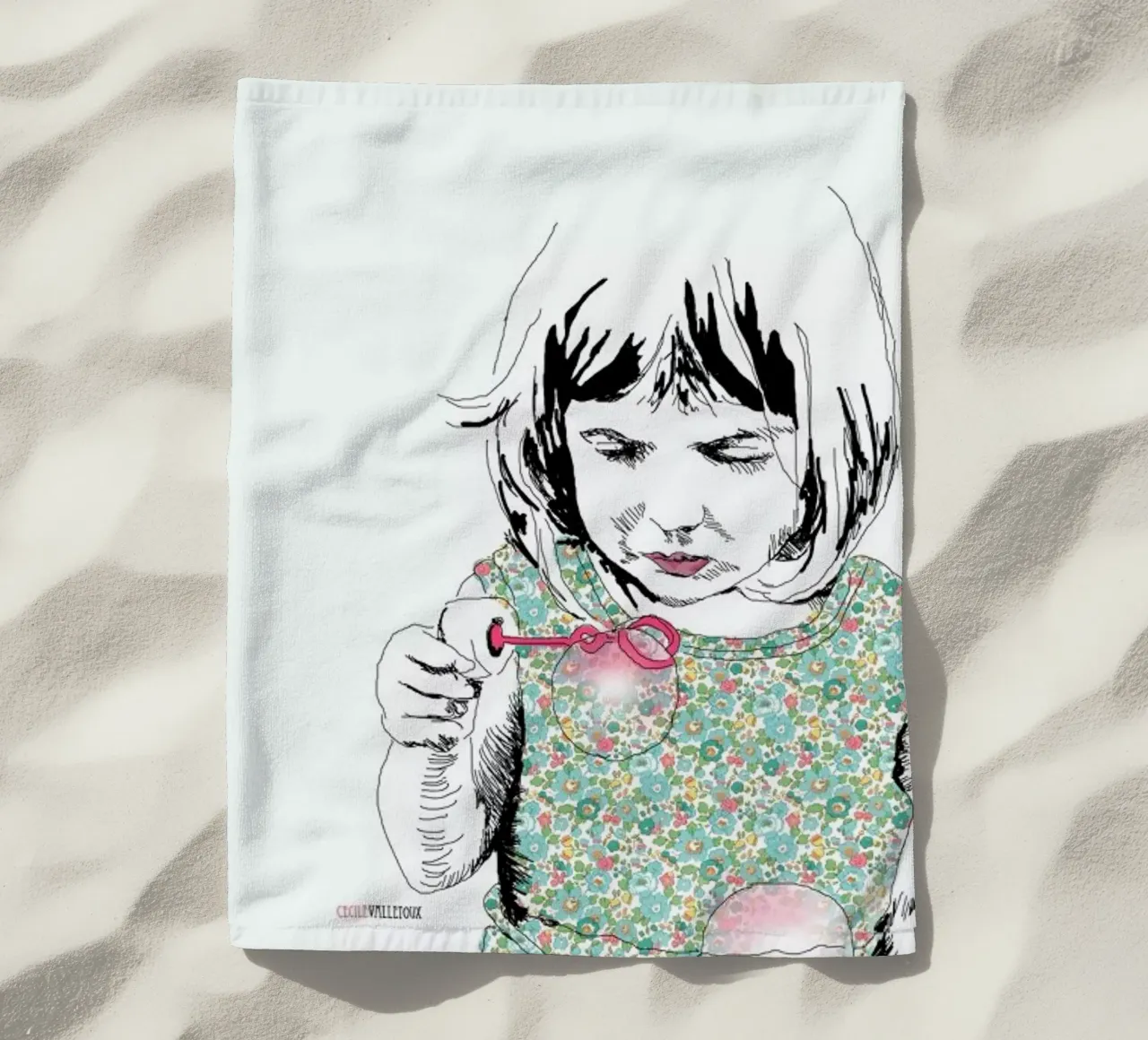 Bubble Girl beach towel by La Belette Rose