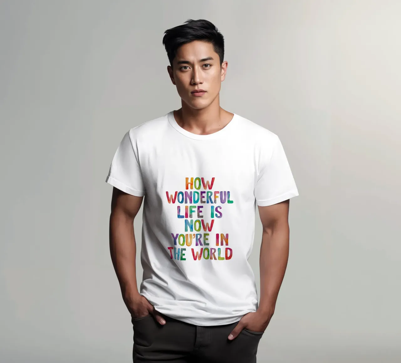 Com'è meravigliosa la vita ora che sei nel mondo Typografie t-shirt da THE MOTIVATED TYPE