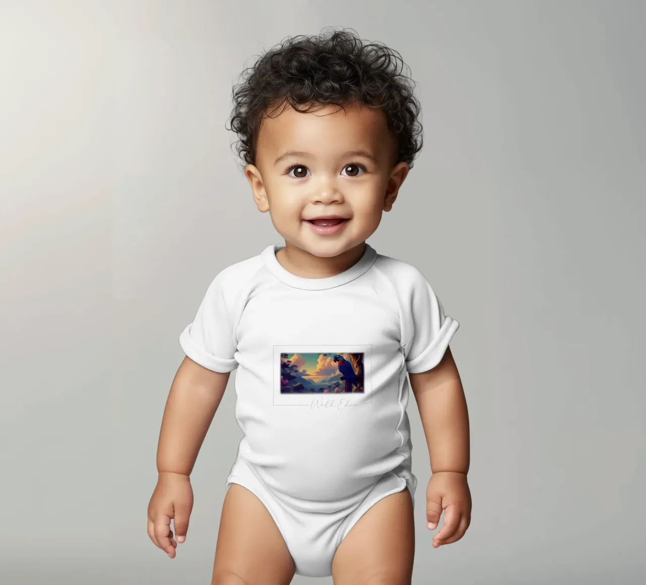 BLAUE ARA Kurzarm Babybody von RUBIANT ART