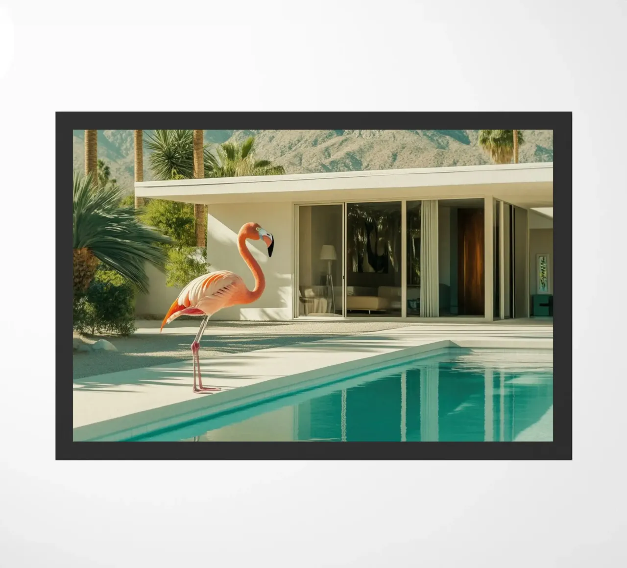 Flamingo by the pool Art doormat by Carinaprint